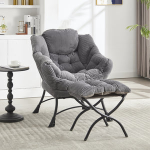 English Elm Lazy Chair Plush Ottoman Lounge Chair with Ergonomic Back, Side Pocket, Steel Frame Comfort Grey W640P271551