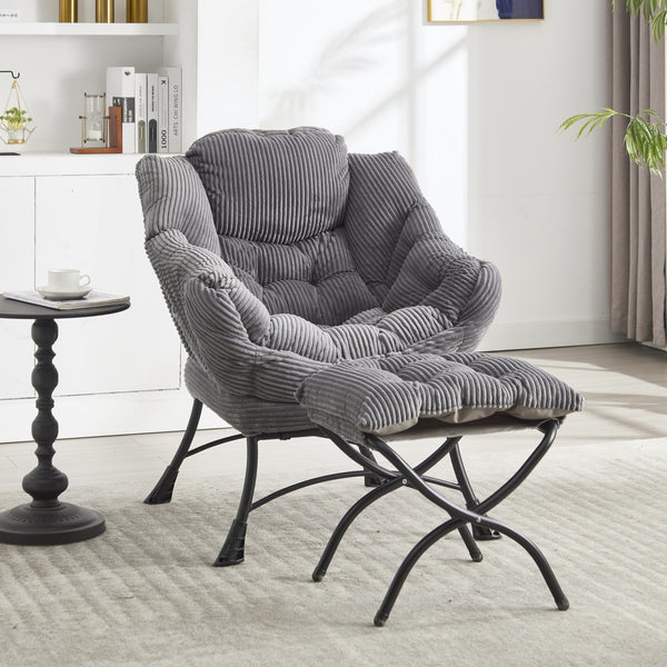 English Elm Lazy Chair Plush Ottoman Lounge Chair with Ergonomic Back, Side Pocket, Steel Frame Comfort Grey W640P271551