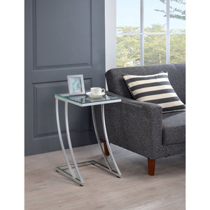 English Elm Draper Chrome Rectangular Glass Top Sofa Side Table with Curved Metal Frame, Polished Reflective Finish B062P331043