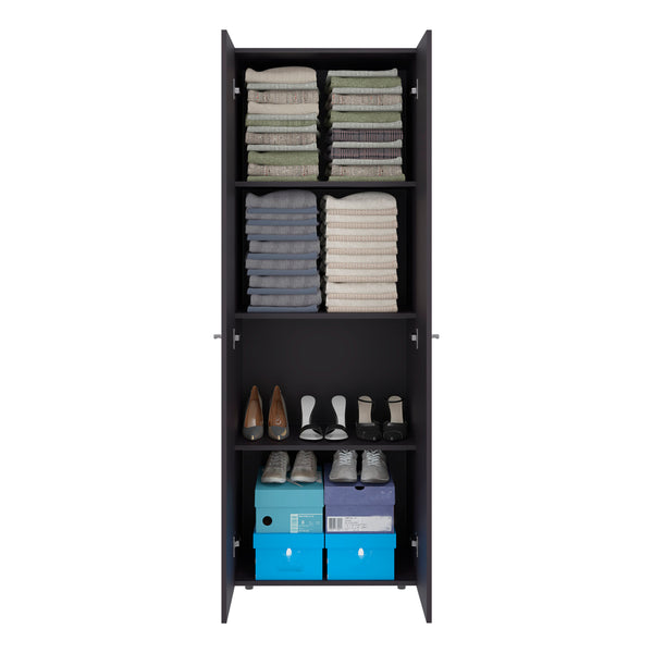 English Elm Home Compact 2-Door Closet System with Four Fixed Shelves, 66.9" H Black Wardrobe for Small Spaces B200P350349