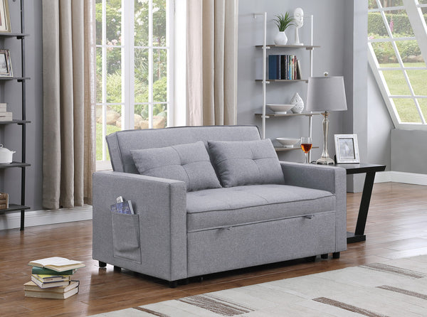 English Elm Zaira Linen Convertible Sleeper Loveseat with Side Pocket for Small Spaces Light Gray B2749S00011