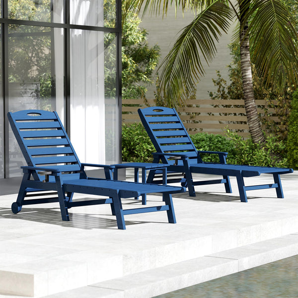 English Elm Pool Chaise Lounge Set Two Chairs Hdpe Outdoor Reclining Patio Sunbathing Furniture Blue W1859S00216