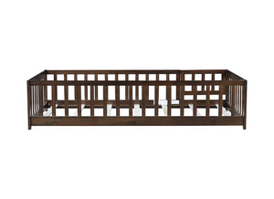 English Elm Twin Solid Rubberwood Floor Bed with Full Perimeter Safety Rails for Toddler Rooms Espresso W504P296781