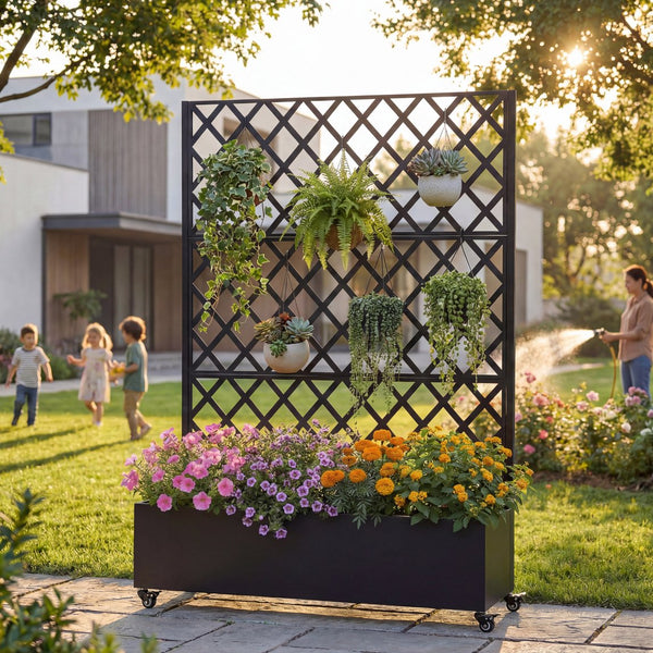 English Elm Metal Galvanized Raised Garden Bed on Wheels with Trellis for Climbing Vines Outdoor W5312P460795