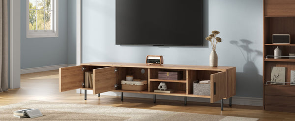 English Elm 78 Inch Low Profile Media Console with Pine Legs Soft Close Doors for Living Room N710P429513P
