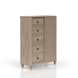 English Elm 5 Drawer Chest with Felt Top Drawer, Cedar-Lined Bottom & Custom Hardware in Neutral Finish, Solid Wood Piece Sand 47.25 L x 21.75 W x 59 H B2699P218793