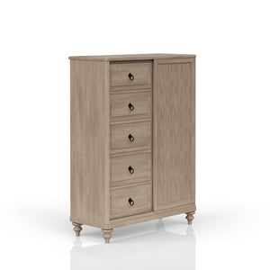 English Elm Queen Sand Canopy Bedroom Set with USB Nightstand, Cedar/Felt Drawers, Metal Accents & Mirror B2699S00058