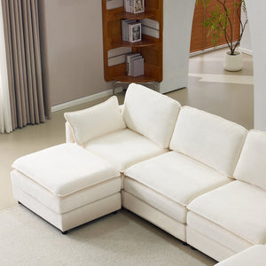 English Elm 136" Plush Cloud Modular 4-Seater Sofa with 2 Ottomans, Beige Corduroy, High-Resilience Foam Comfort, Durable Wood Frame W1829S00064