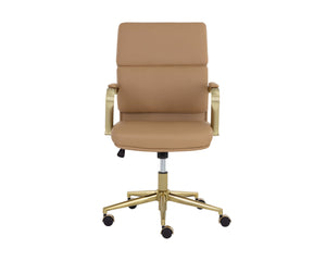Sunpan Kleo Modern Office Chair with Gold Stainless Steel Frame and Luxurious Faux Leather for Comfort Tan