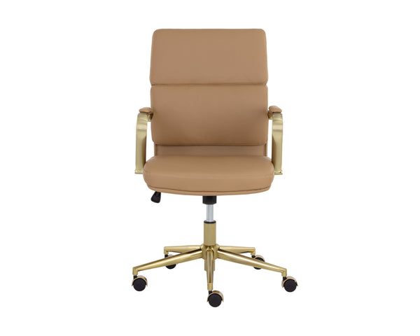 Sunpan Kleo Modern Office Chair with Gold Stainless Steel Frame and Luxurious Faux Leather for Comfort Tan