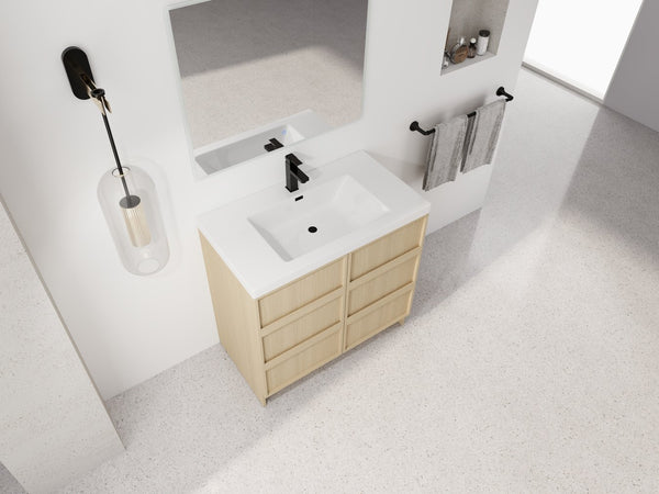 English Elm 36" Freestanding Bathroom Vanity Plywood Base Resin Sink Soft Close Storage W999S00509