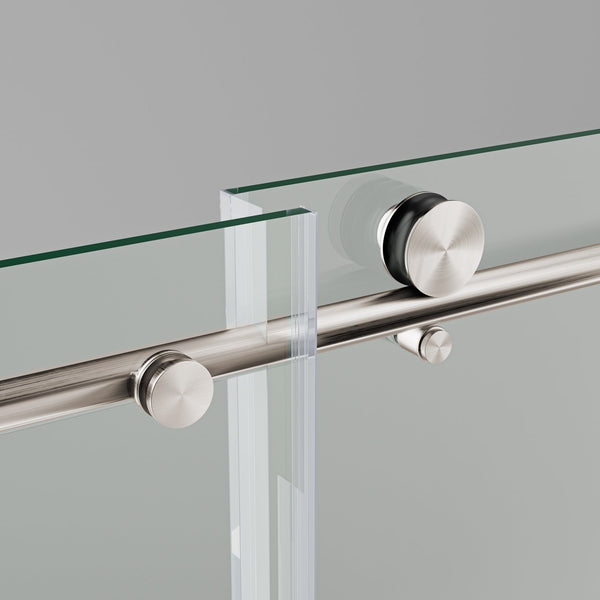 English Elm 56-60"W Frameless Sliding Shower Door with 5/16" Tempered Glass, Smooth Whisper-Quiet Rollers, Easy-Clean Coating Brushed Nickel W1865S00163
