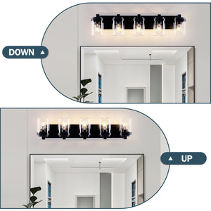 English Elm 5 Light Matte Black Vanity Bar Fixture with Clear Glass Shades for Bath or Bedroom W2312P415991