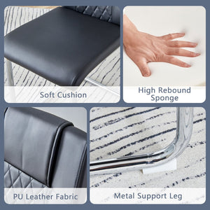 English Elm Table 5-Piece Set: Elegant Black Marble-Patterned Top With Stylish Stainless Steel Legs & Pu Chairs W1151S01959-GIGA