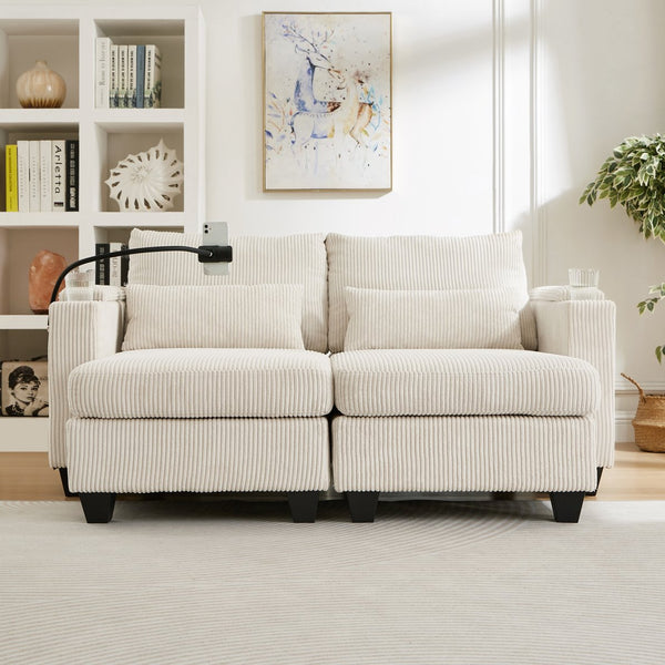 English Elm Convertible Chaise Lounge Sofa Bed With Usb Ports, Cup Holders & Storage – Modern Comfort In Beige N719S002020A