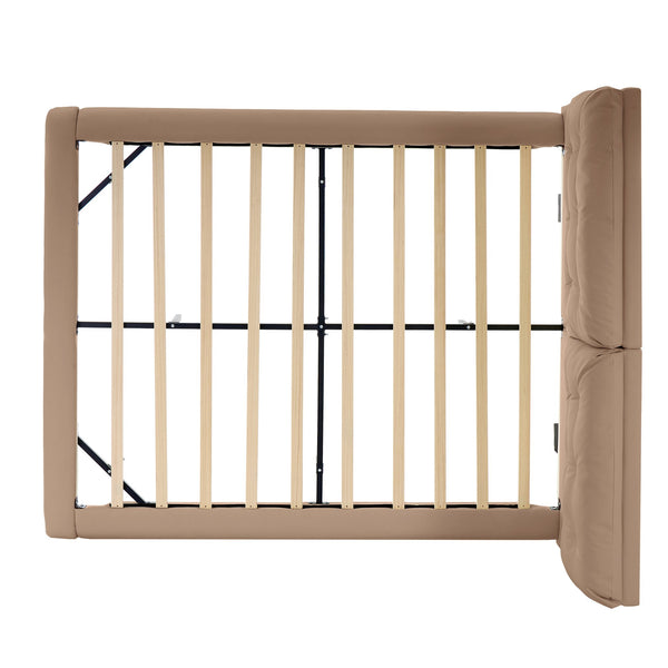 English Elm Christopher Knight Home® - Queen Plush Leather Upholstered Bed Frame with Wingback Headboard, Wavy Footboard, Quiet Support khaki 37.59 L x 32.25 W x 13 H N761S0000022M