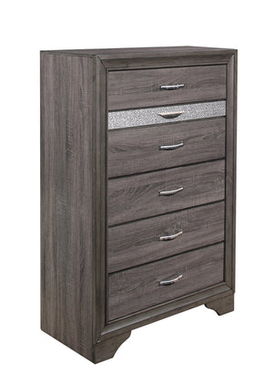 English Elm RYDER Sparkle Chest with 6 Spacious Drawers and Jewelry Drawer, Modern Solid Wood Frame Design Gray 36.42 L x 18.82 W x 53.62 H B201P215943