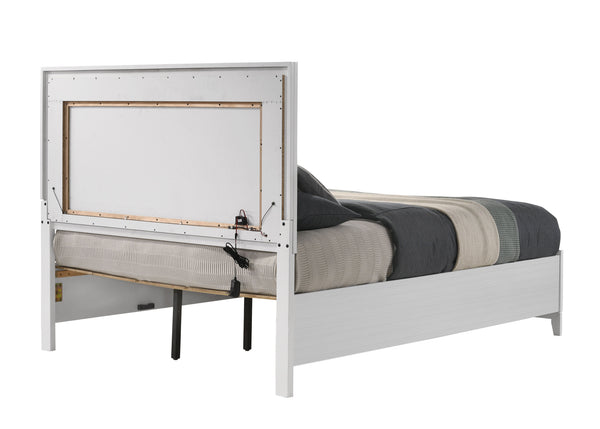 English Elm Haiden Queen Bed with LED-Illuminated Panel Headboard, Silver Trim & Under-Bed Storage Drawers White 29 L x 21 W x 13 H B2726S00139