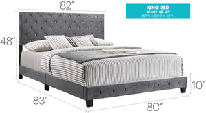 English Elm Transitional Velvet King Bed with Sturdy Frame and Upholstered Headboard, 48"H x 80"W x 83"D Elegance Gray 24.6 L x 82 W x 5.5 H B078108000