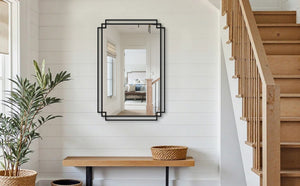 English Elm 24*36 Ines Black Iron Frame Wall Mirror with Integrated Shelf for Bath or Bedroom W708P421807