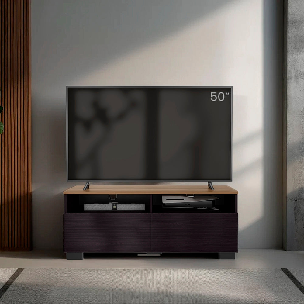 English Elm Tanner Low Profile Tv Stand with Open Shelves Two Tone Wood Finish Media Console B092P439923