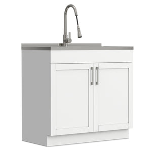 English Elm Hennessy Shaker Cabinet Utility Sink Stainless Steel Basin Laundry Room Setup B136P427216