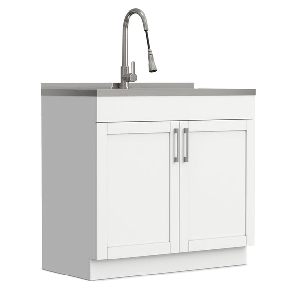 English Elm Hennessy Shaker Cabinet Utility Sink Stainless Steel Basin Laundry Room Setup B136P427216
