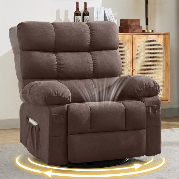 English Elm Swivel Rocker Recliner Ergonomic Glider Chair with Storage Pockets for Small Spaces Brown W1521P479285