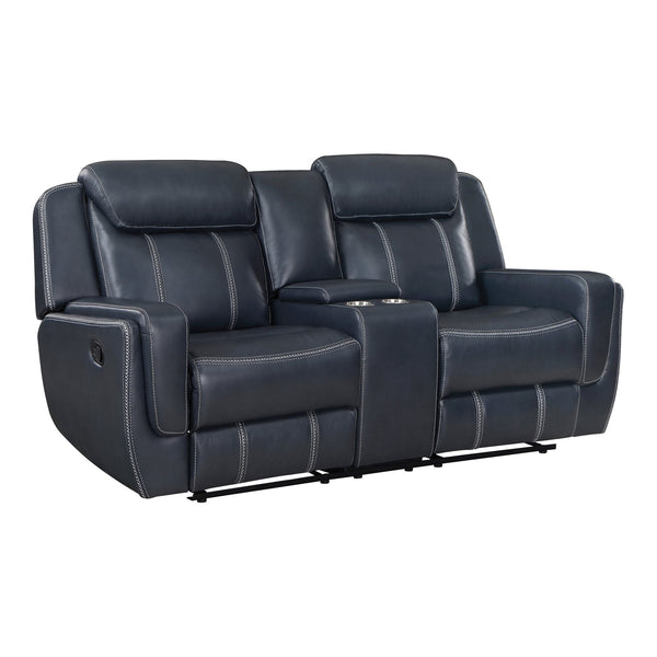 English Elm Modern Littleton 2pc Blue Reclining Sofa & Loveseat Set with USB Ports, Cupholders, Storage, Power B011S01262