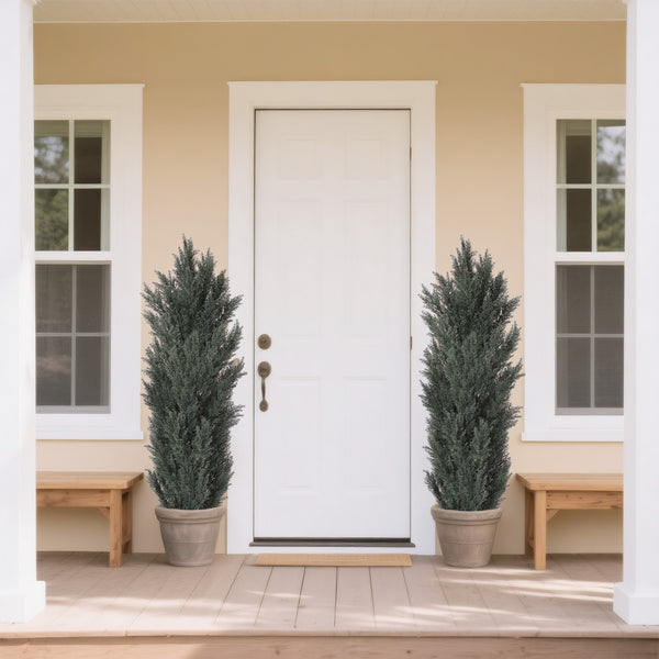 English Elm 5ft Faux Cypress Trees Set of 2 Realistic Tall Greenery for Entryway or Patio W2945P322200