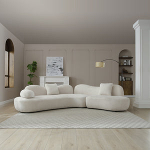 English Elm Modern Curved Modular Sofa – Chic Boucle 5-Seater With Butterfly Backrest, White, 2 Pillows Included W2664S00048