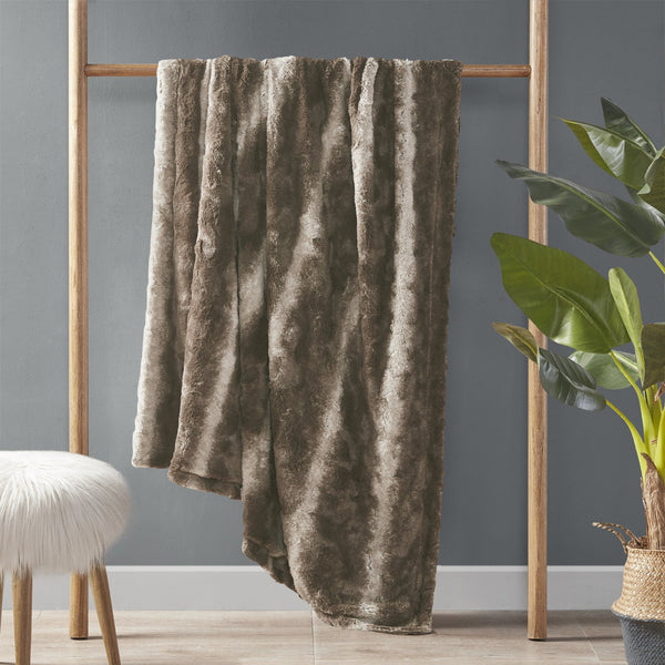 JLA Home Madison Park - Faux faux fur throw indulgent plush reversible faux mink blanket OEKO-TEX certified machine washable luxury Brown MP50-8527