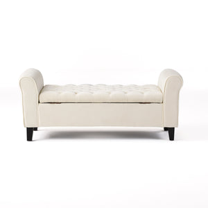 English Elm Lvory Linen Tufted Storage Bench with Rolled Arms and Hidden Lift Top Compartment N770P372389A