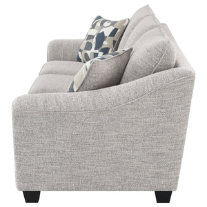 English Elm Mingle Textured Light Grey Bouclé Sofa with Flared Arms, Boxed Cushions & Tall Tapered Legs B062P342728