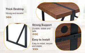 English Elm Table Set – Industrial Walnut Dining Table With 8 Brown Tech Fabric Chairs & Black Metal Legs, 71"X39" W1151S02440-GIGA