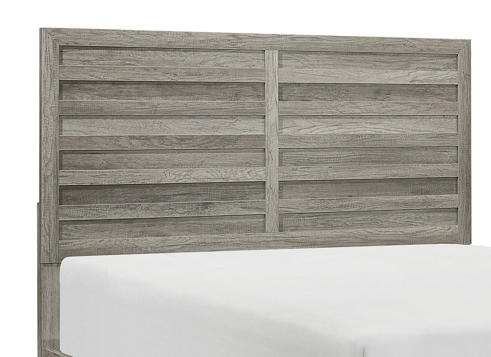 English Elm Weathered Gray Queen Bed with Rustic Faux Wood Veneer Headboard, Modern Transitional Design - Durable Finish B011S01107