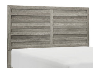 English Elm Weathered Gray Queen Bed with Rustic Faux Wood Veneer Headboard, Modern Transitional Design - Durable Finish B011S01107