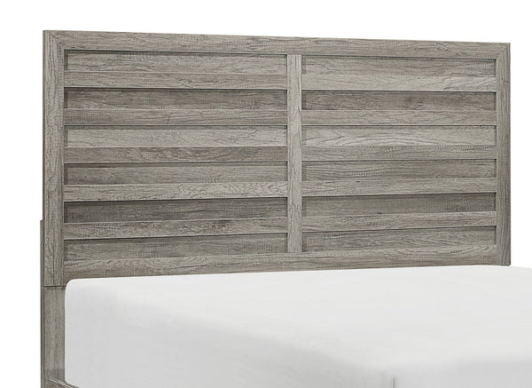 English Elm Weathered Gray Queen Bed with Rustic Faux Wood Veneer Headboard, Modern Transitional Design - Durable Finish B011S01107