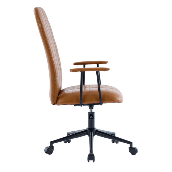 English Elm Antique Pu Leather High Back Office Chair with Swivel Gas Lift and Padded Armrests Antique Brown W3149S00005