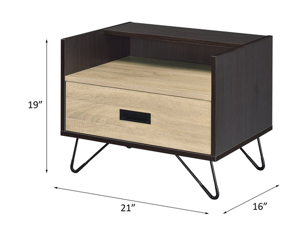 English Elm Melkree Oak & Black Accent Table with Drawer and Open Shelf, Industrial Modern 19" Display Unit B2726P243245