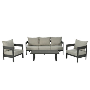 English Elm U_style Iron Frame Outdoor Seating Set with Plush Cushions and Faux Wood Accent Table N711P255070A