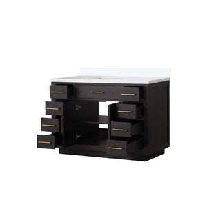 English Elm Black Oak Single Bath Vanity 48" W With Cultured Marble Top, Soft-Close Hardware & Elegant Storage B2731P260822