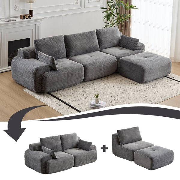 English Elm Modern Memory Foam Compressed Sofa — Pet-Friendly Corduroy Modular Sectional, Cloud-Like Comfort, No Assembly Grey W3723S00011