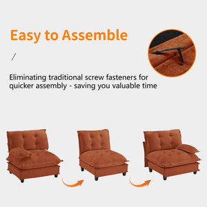 English Elm 138" U-shaped Chenille Cloud Sectional with Ottomans Deep Seat Modular Living Room Sofa Orange W714S01742