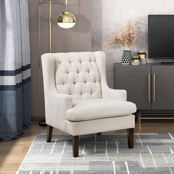 English Elm 1Pc Accent Chair - Elegant Button-Tufted Beige Upholstery With Foam Cushion For Stylish Comfort B011P287706