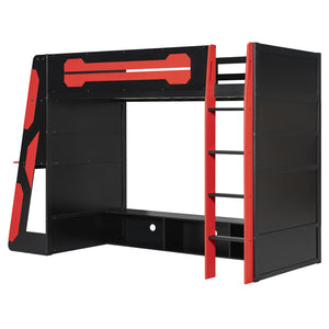 English Elm Twin Gaming Loft Bed with Desk Rgb Lighting and Multi-tier Shelves for Teen Rooms Red LT000160AAR
