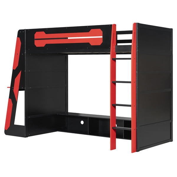 English Elm Twin Gaming Loft Bed with Desk Rgb Lighting and Multi-tier Shelves for Teen Rooms Red LT000160AAR