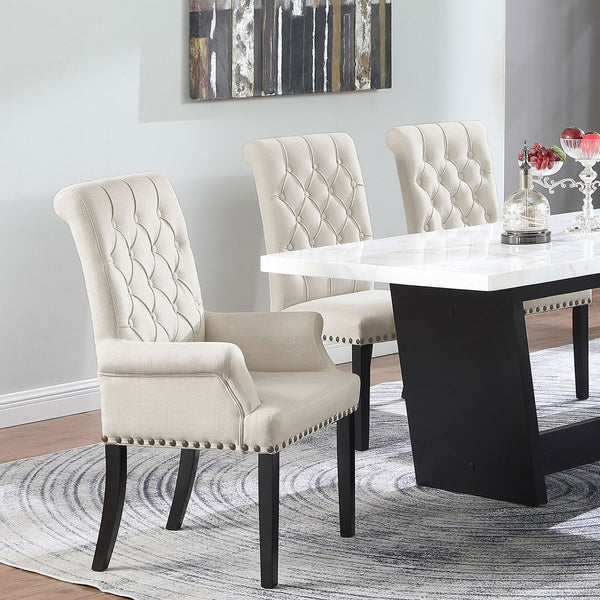 English Elm Norwich Elegant Upholstered Dining Arm Chair with Button Tufting, Rolled Top & Nailhead Trim for Cozy Seating Sand B062P374086