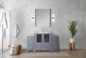 English Elm Dark Grey Single Bath Vanity 54" W x 18.25" D with Side Cabinets, White Ceramic Top, Soft-Close Drawers B2731S00973