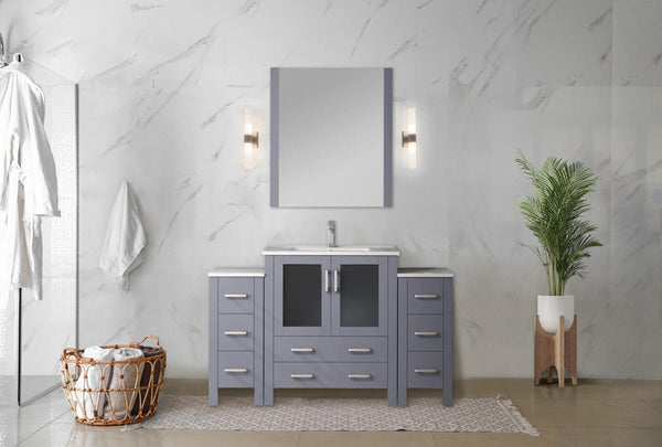 English Elm Dark Grey Single Bath Vanity 54" W x 18.25" D with Side Cabinets, White Ceramic Top, Soft-Close Drawers B2731S00973